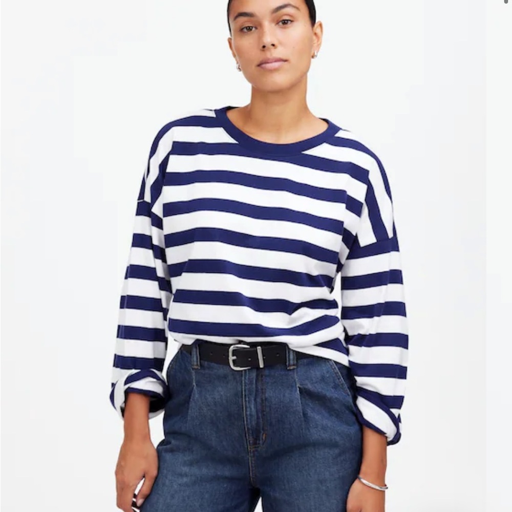 Madewell Navy and White Striped Women's Top